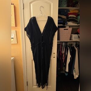 Sasil Handmade Linen Beach Cover Up Kimono Color Black Sz M